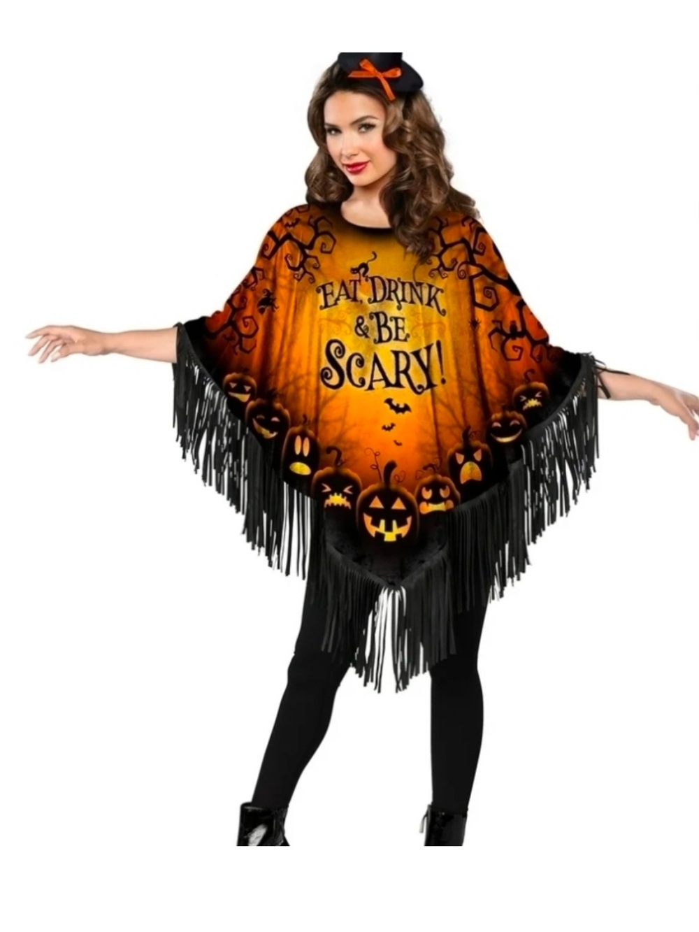 EAT, DRINK & BE SCARY Halloween Poncho One Size NEW